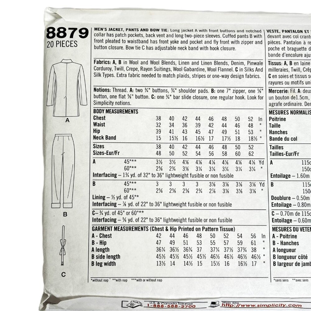 Simplicity 8879 Retro Zoot Suit Pattern Size 38-44 NWT NOS - Picture 5 of 6